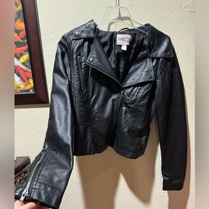 Forever 21 Leather Jacket Black Size S with Removable Fleece Hood Sleek